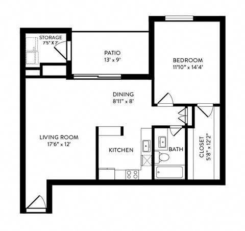 A5 - 1 Bedroom, 1 Bathroom, 838 Square Feet - A5 Floorplan at Hillside Creek in Austin, TX
